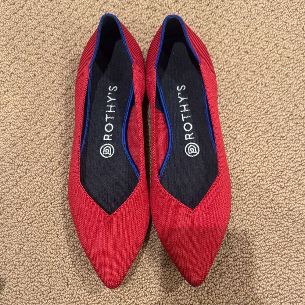 Rothy's Vibrant Red Flats with Blue Accents